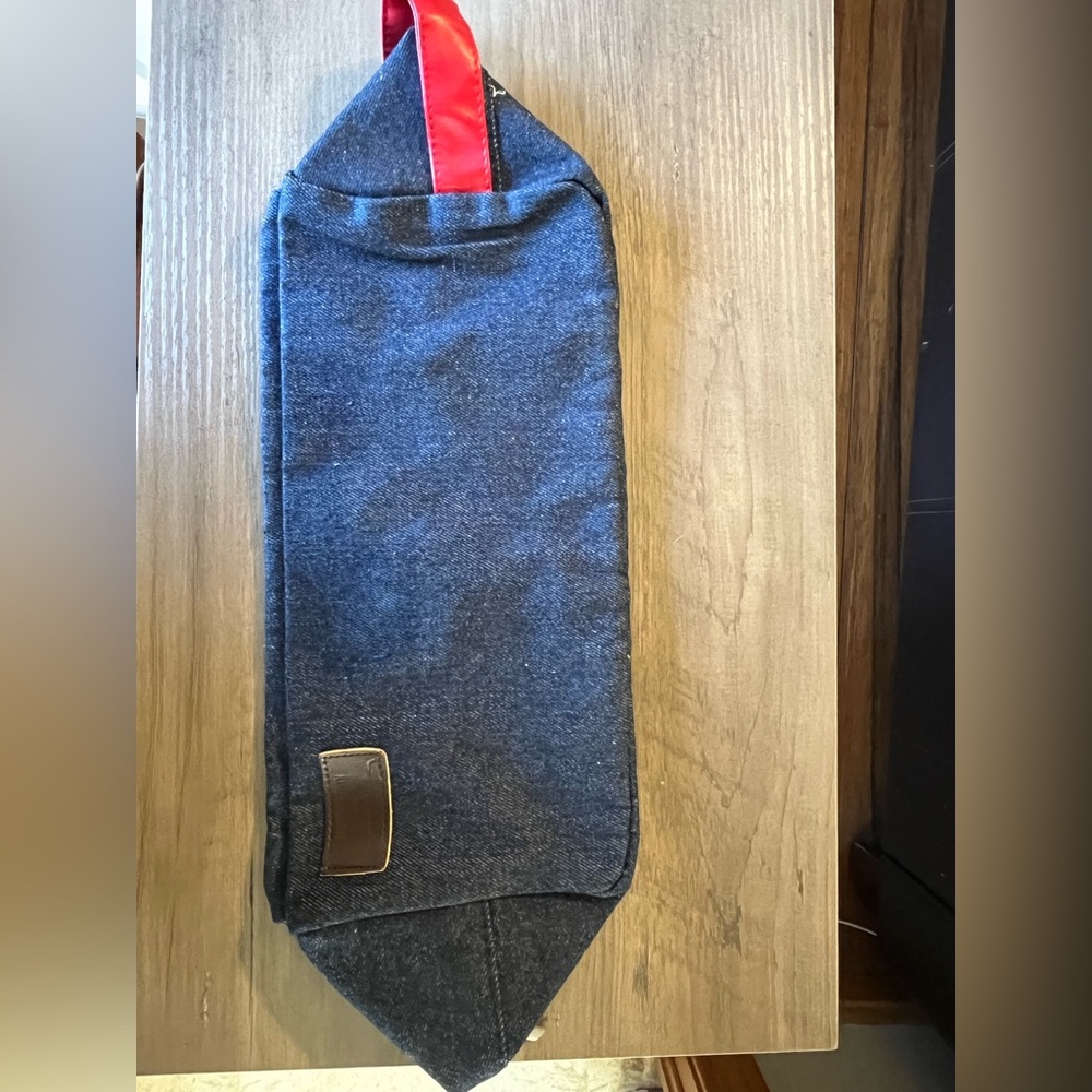 Stylish Denim cosmetics Bag with Red Handle